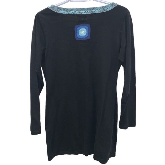 Adria Mode Black Blue Patch Embellishment Organic Cotton Dress Tunic size L - Picture 3 of 7